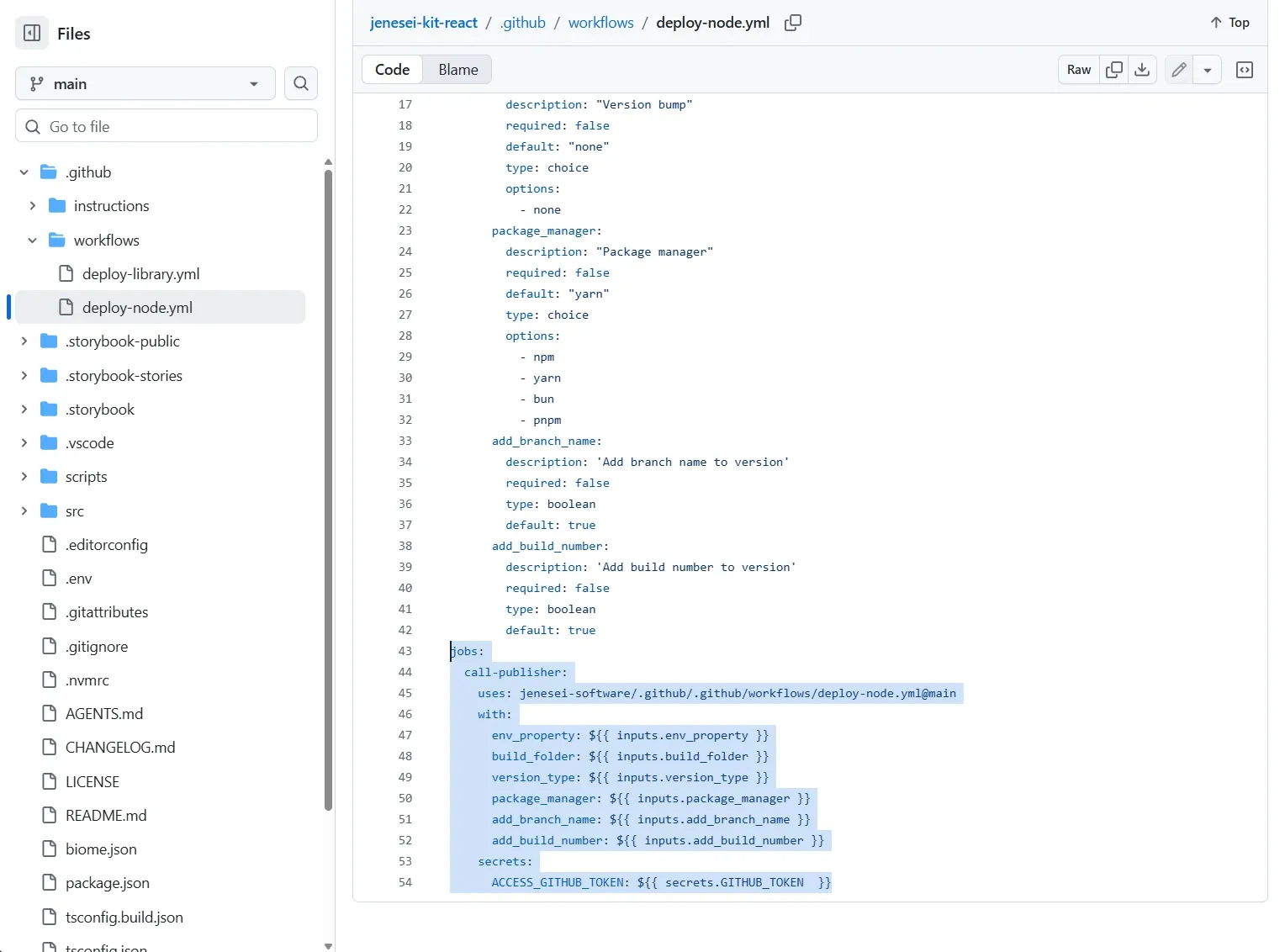 Using the shared deploy-node.yml in jenesei-kit-react