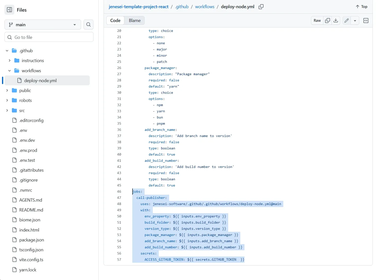 Using the shared deploy-node.yml in the template project