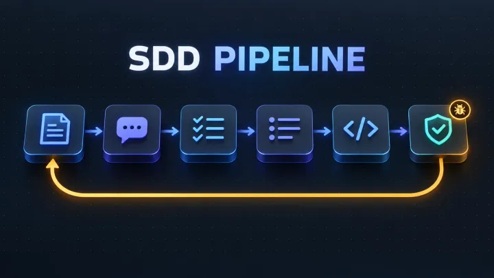 Шесть этапов SDD-пайплайна с петлёй возврата на доработку